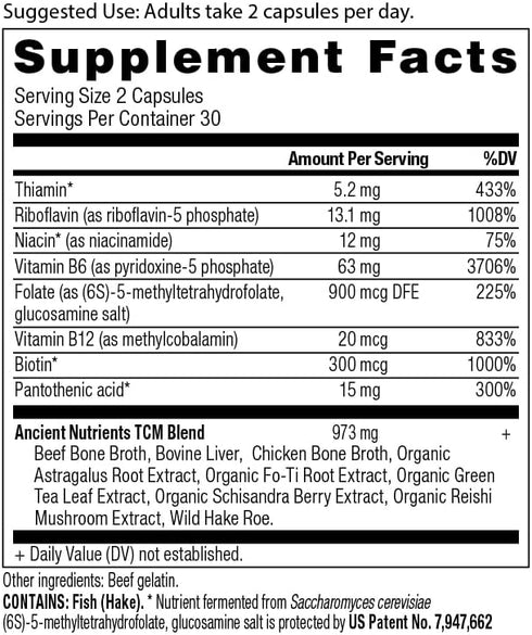 Ancient Nutrition Vitamin B Complex Supplement, 8 Balanced B-Vitamins, Supports Healthy Energy Levels, Adaptogenic Herbs, Enzyme Activated, Paleo ...