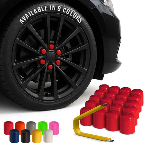 ColorLugs Vinyl Lug Nut Cover | Red | Flexible Fit Wheel Lug Nut Cap | Fits 19 mm | Pack of 25 | Includes Deluxe Extractor | Made in The USA...