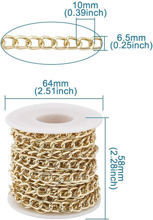 Pandahall 5M/5Yard Aluminum Curb Chain Link Light Gold Color Twisted Cross Necklace Finding Chains with Spool for Jewelry Making DIY Crafts Findin...