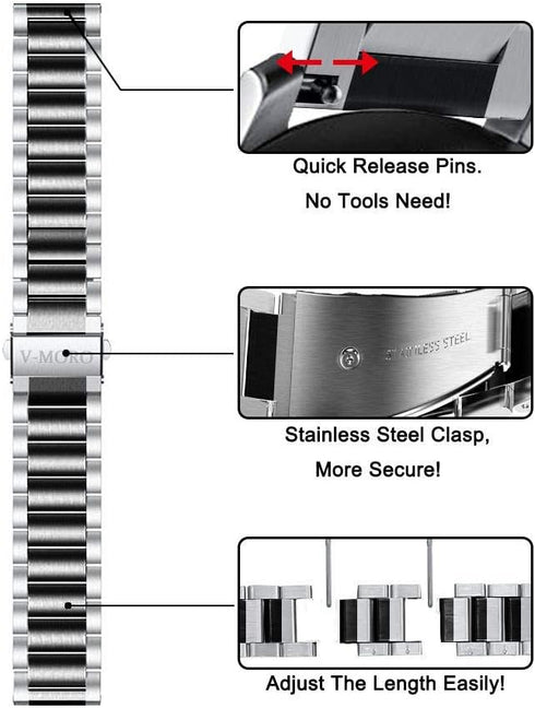 V-MORO Strap Compatible with Galaxy Watch 46mm(2019) Bands/Gear S3/Gear S3 Classic/Galaxy Watch 3 45mm Band Men Solid Stainless Steel Replacement ...