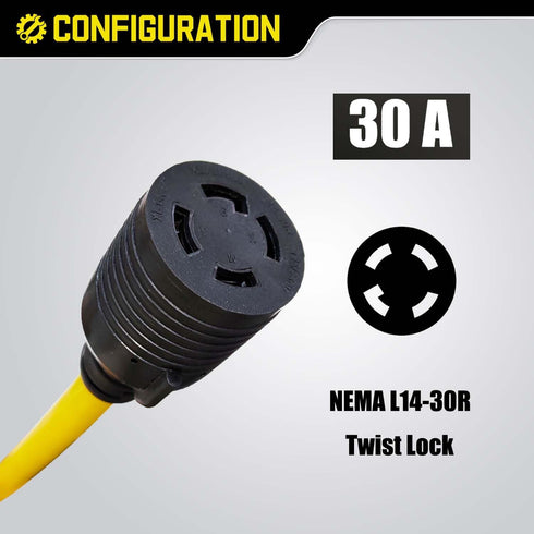 NEMA L5-30P to L14-30R Adapter Cord, 3 Prong to 4 Prong Generator Adapter 30 Amp Twist Lock to Inlet Box...