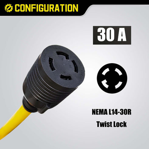 NEMA 5-15P to L14-30R Power Adapter Cord, 3 Prong to 4 Prong Generator Transfer Switch Converter, 15 Amp to 30 Amp Twist Lock...