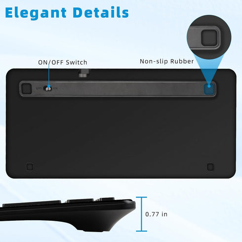 Bluetooth Keyboard, Ultra-Slim Wireless Keyboard for iPad, Rechargeable Ergonomic Computer Keyboard for iOS, Android, Windows PC Tablets Phone, Bl...