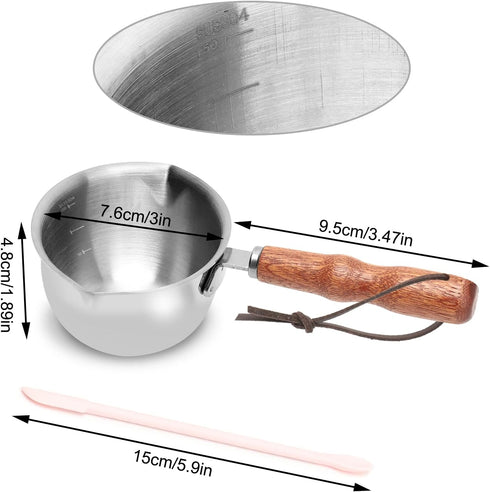 150ML Stainless Steel Boiler Pot with Heat Resistant Wood Handle, Melting Pot Universal for Melting Chocolate, Butter, Cheese, Caramel and Candy...