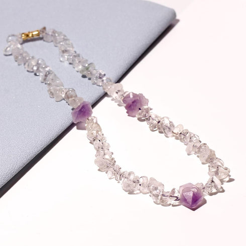 Drusy Quartz Amethyst Clear Quartz Choker Necklace for Women Healing Crystal Yoga Balance Meditation Chip Tumbled Gemstone Jewelry Gift...