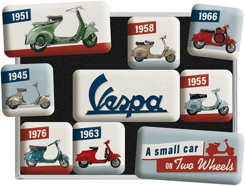 Nostalgic-Art Retro Fridge Magnets, 9 Pieces, Vespa – Model Chart – Gift idea for Scooter Fans, Official License Product (OLP), Magnet Set for Not...