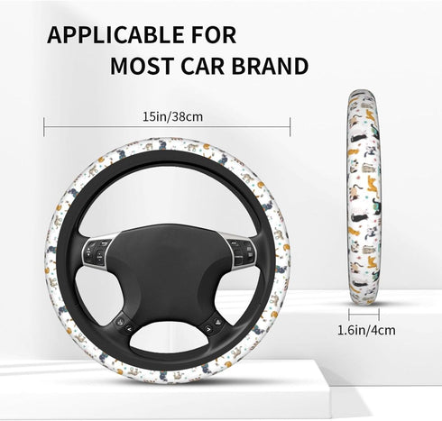 Cute Cat Steering Wheel Cover Universal 14.5-15 Inch Non-Slip Cat Car Accessories for Women Men...