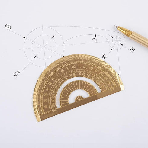 1 Piece Gold Brass Retro Semicircle Protractor Drawing Copper Ruler Angle Measure Tool Stationery Math Geometry Gift...