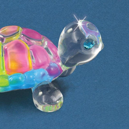 Glass Baron Rainbow Snow Cone Small Turtle Figurine with Crystal...