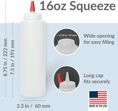 Pinnacle Mercantile Plastic Squeeze Condiment Bottles with Red Tip Cap 16-ounce Set of 2 Wide Mouth...