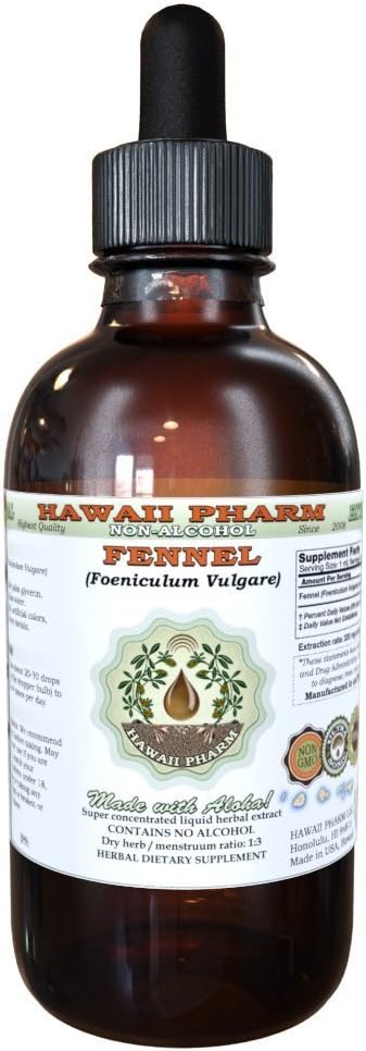 Fennel Alcohol-Free Liquid Extract, Fennel (Foeniculum Vulgare) Dried Seed Glycerite Hawaii Pharm Natural Herbal Supplement 2 oz...