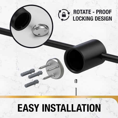 HITSLAM 24 Inch Matte Black Towel Bar, SUS304 Stainless Steel Single Base Towel Rack Wall Mounted, Modern Home Decor Bathroom Towel Holder with Ha...