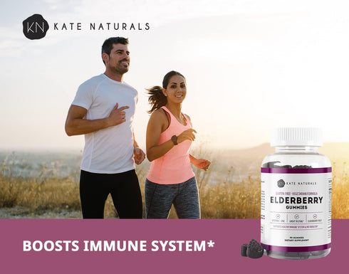 Kate Naturals Elderberry Gummies with Vitamin C and Zinc for Adults & Kids. Tasty Sambucus Elderberry Gummies for Immune Support (90 Gummies, 45 D...