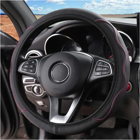 LoyaForba Car Steering Wheel Cover, Non-Slip Microfiber Leather Steering Wheel Cover, Breathable Vehicle Soft Handle Protector, Universal Automoti...