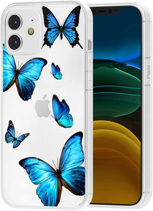 Clear Case for iPhone 12 Mini, Soft TPU Shockproof Protective Case with Cute Blue Butterfly Pattern Cover for iPhone 12 Mini Blue Butterfly...