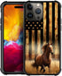 DJSOK Case Compatible with iPhone 15 Pro, Classic Wood Grain American Flag Horse Case for iPhone 15 Pro Cases for Man Boys Girls Dual Layer Shockp...