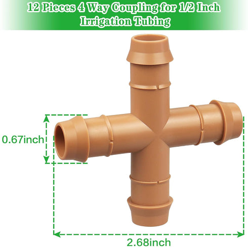 12 Pieces Drip Irrigation Barbed Cross Fittings? 1/2 Inch Drip Line 4 Way Connectors for 1/2" Drip Irrigation Tubing Irrigation System Replacement...