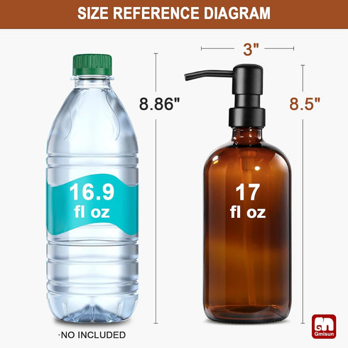 GMISUN Amber Glass Soap Dispenser, 2 Pack Bathroom Hand Soap Dispensers with Stainless Steel Pump, 17 Fl Oz Kitchen Hand and Dish Soap Dispenser S...