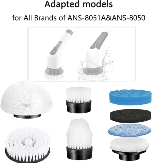 Electric Spin Scrubber Replacement Heads 8 in 1 Cleaning Brush, for Electric Spin Scrubber of ANS-8051A/8050 Power Shower Scrubber,for Household a...