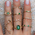9 Pcs Bohemian Stackable Joint Knuckle Ring Set Vintage Emerald Crystal Finger Ring Gold Midi Ring Pack for Women and Girls...