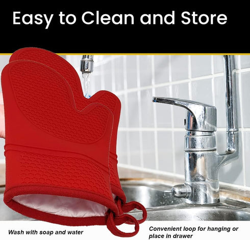 Oven Mitts Heat Resistant Silicone, Kitchen Gloves & Pot Holders, Cotton Lining, Non-Slip, Flexible, Durable, Easy Clean, Cooking, Baking, Grillin...