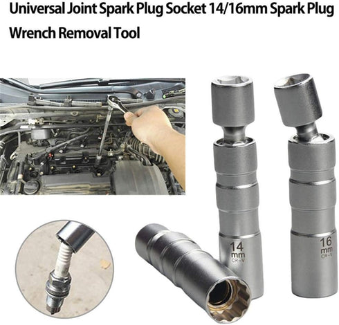 QISF 14MM & 16MM Thin Wall Magnetic Swivel Spark Plug Socket - 3/8-Inch Drive 12-Point Spark Plug Socket Removal Tool - Swivel Extension Permits A...