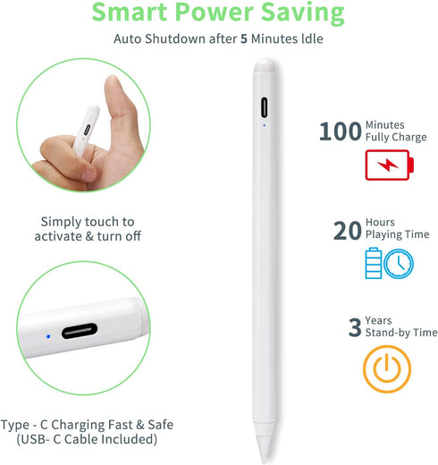 iPad 8th/9th/10th Generation Stylus Pencil with Fast Charging,Tilt Sensitive,Palm Rejection,Magnetic Feature, 1.5 mm Fine Point Pen Compatible wit...