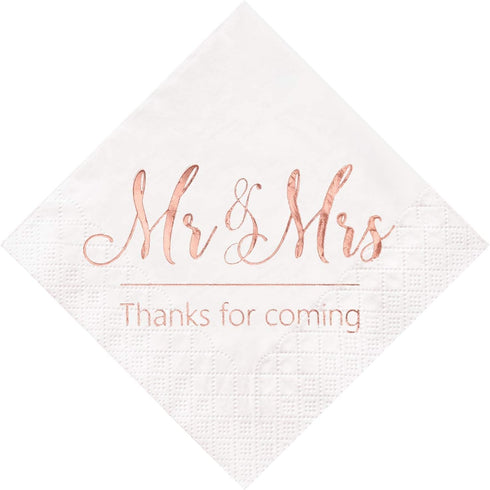 Crisky Wedding Napkins Mr Mrs Rose Gold Cocktail Beverage Dessert Napkins for Wedding Tabel Decoration Engagement Party Supplies, 100 Pcs, 3-Ply...