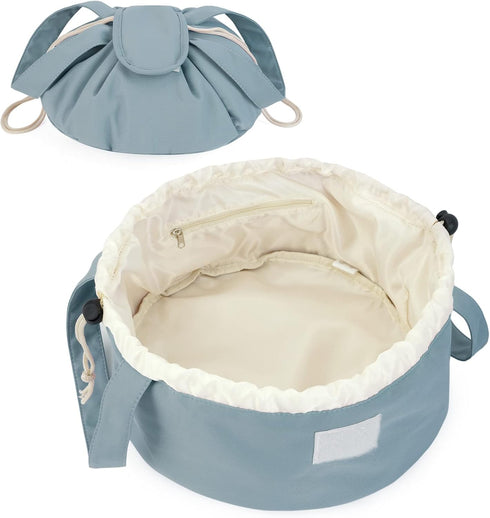 Barrel Drawstring Makeup Bag Large Cosmetic Bag Make up Bags Toiletry Organizer for Women (Greyish Blue) (Patent Pending)...