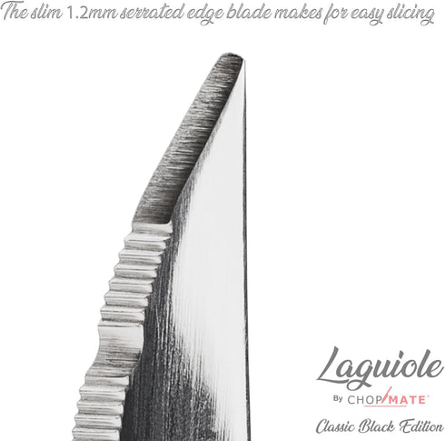 Laguiole Premium Steak Knife Set - 4.5 inch - Classic Black Edition - Razor Sharp Kitchen Knives - Forged Stainless Steel - Full Tang Handle - 6 P...