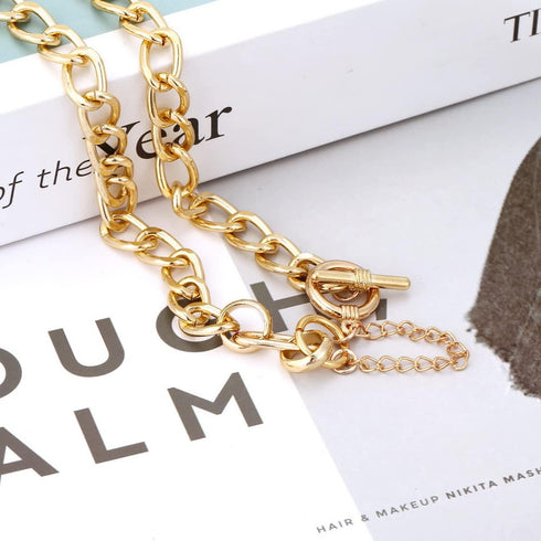 14K Gold Plated Chunky Chain Link Choker Necklace for Women,Statement Cuban Chain Link Paperclip Necklace,Simple Toggle Thick Chain Necklace Trend...
