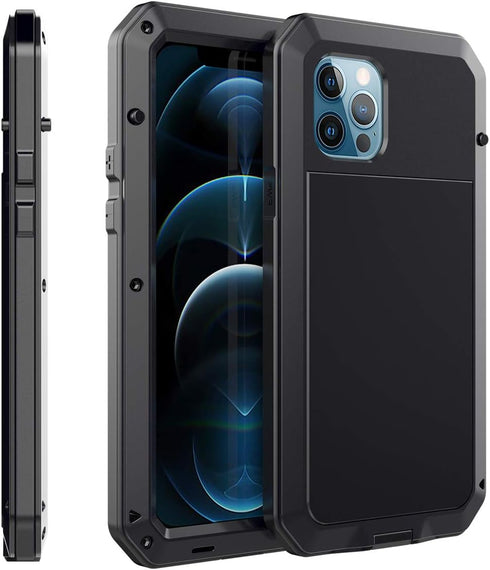 Marrkey for iPhone 12 Case,Full Body Protective Cover Heavy Duty Shockproof Tough Armour Aluminum Alloy Metal Case with Silicone Built-in Screen P...