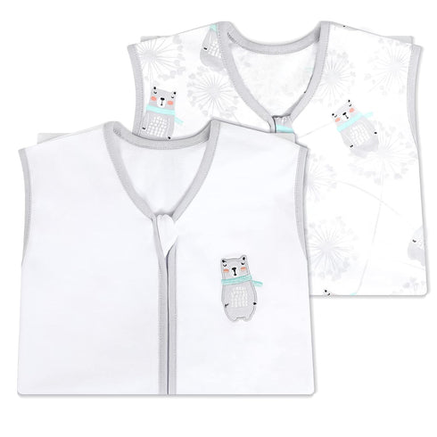 TILLYOU Sleep Sack 12-18 Months - 0.5 TOG Baby Wearable Blanket with 2-Way Zipper, Extra Soft Cotton Sleeveless Sleeping sack 2 Pack, Bear & Dande...