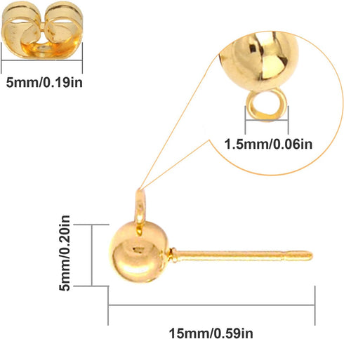 150Pcs Ball Post Earring Studs for Jewelry Making,Earring Studs Ball Post Earrings with Loop with 200Pcs Butterfly Earrings Back Replacements for ...