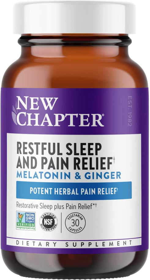 New Chapter Sleep Aid, Restful Sleep and Pain Relief, Melatonin & Ginger Sleep Supplement, Gluten Free and Non-GMO, 30 Vegetarian Capsules...
