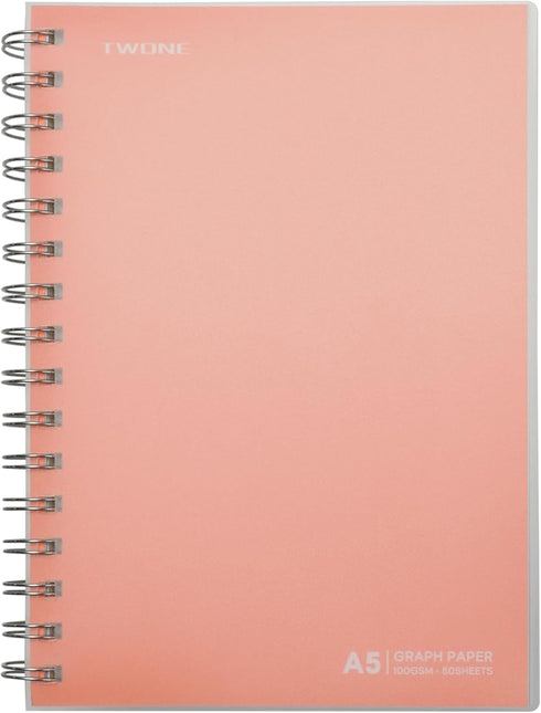TWONE Graphing Notebook, Spiral Graph Notebook with 80 Sheets/160 Square Grid Paper, 5.5 x 8.25 Inches (1 Pack)...
