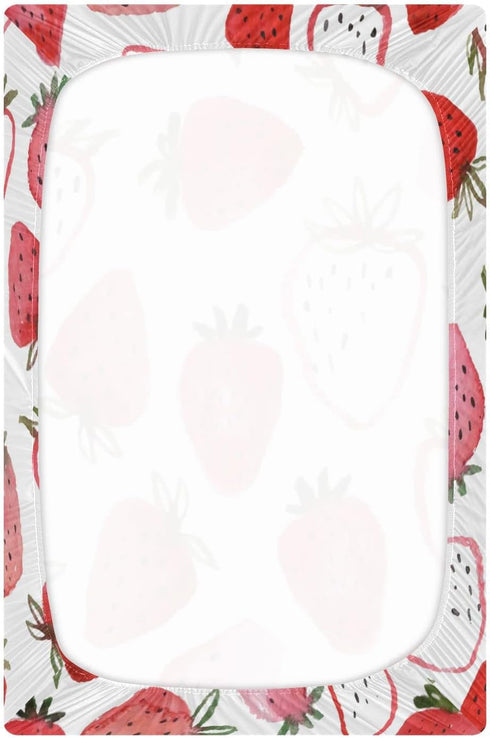 Fitted Crib Sheet Watercolor Strawberries Baby Sheets for Standard Crib Toddler Mattress Cover, Soft Microfiber Breathable Mattress Cover,27" x 39...