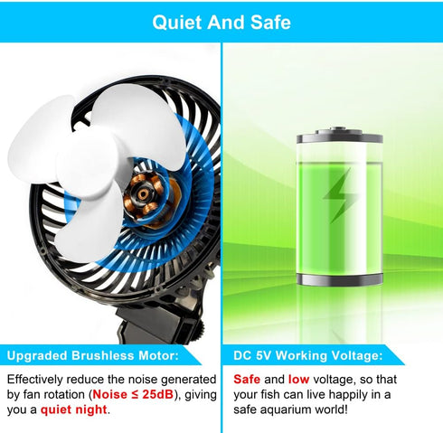 DaToo Aquarium Chillers Fish Tank Cooling Fan Quiet Aquarium Fan Wind Angle Adjustable Chiller with Clip and Suction Cup...