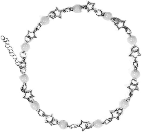 Vintage Y2K Star Pearl Double Layer Beaded Chain Adjustable Aesthetic Necklace Bracelet Grunge Punk Cool Retro Dainty Friendship Cute Jewelry Set ...