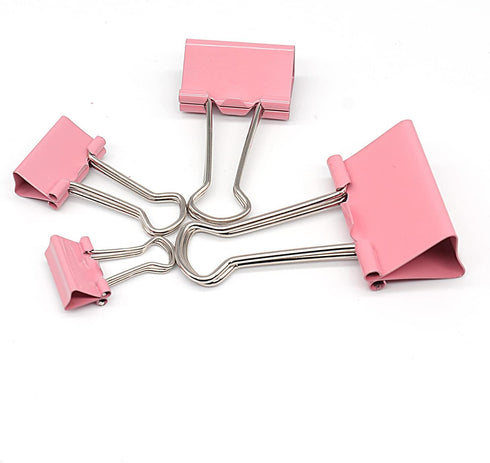 Binder Clip Paper Clamps, Assorted Sizes (Mini, Small, Medium, Large), 100 Pcs Clips for Office School Supplies (Pink)...