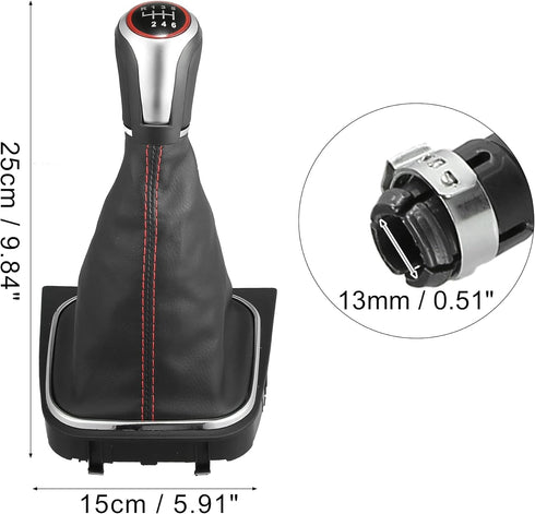 X AUTOHAUX 6 Speed Manual Gear Stick Shift Knob Transmission with Dust Cover Black Silver Tone for Volkswagen Jetta 2006-2014...