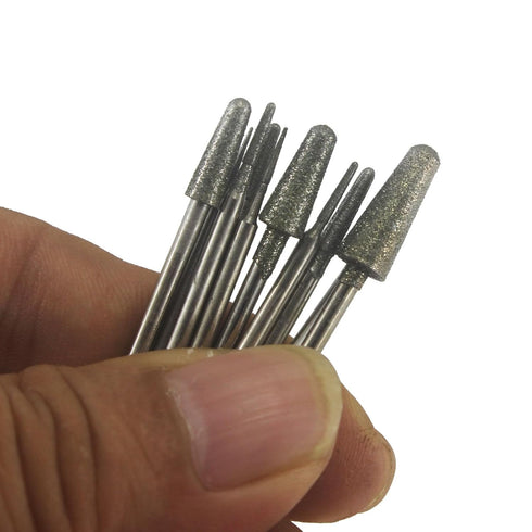 ?????? ???? 10 Pcs Ball Nosed Cone Shape Diamond Burr, 3/32'' Shank Stone Carving Bits Rock Setting Burs for Rotary Tools...