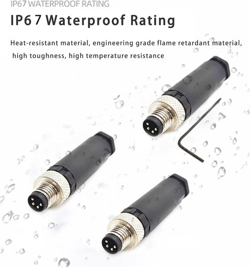 3 Pcs M8 Connector 4 Pin Male Straight Plastic Shell Aviation Plug Screw-Joint for Cable Unshielded, Field Assembly Wireable Connector IP67 Indust...