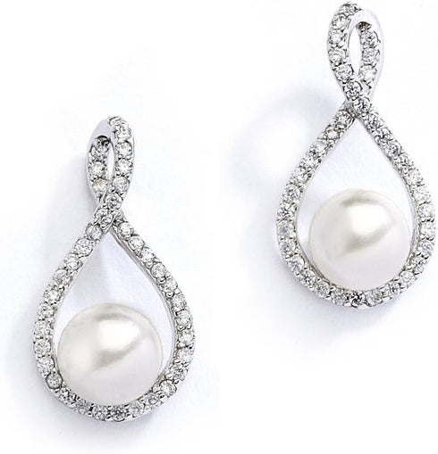 Mariell Pearl Drop Earrings with Cubic Zirconia Crystals For Brides, Weddings, Mother's Day Jewelry Gift...