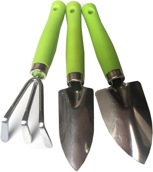 Mini Kids Garden Tool Set for Toddler with Trowel, Cultivator, Transplanter 3 Piece Mental Hand Tools (Green)...