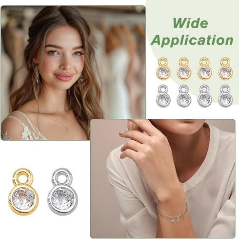 SUPERFINDINGS 80Pcs 2 Colors Bulk Cubic Zirconia Charms Brass Flat Round Pendants Rhinestone Crystal Platium Charms Golden Earring Bracelet Neckla...