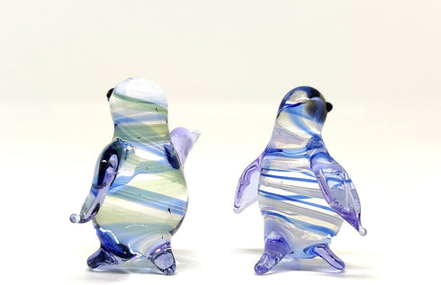 2 Penguins Tiny Figurines Hand Blown Color Glass Art Animals Collectible Gift Home Décor (Blue Green)...