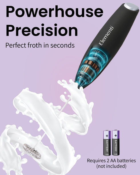 Elementi Milk Frother Wand & Drink Mixer with Stand - Turbo Milk & Coffee Frother Handheld - Hand Held Coffee Mixer Wand & Cold Foam Maker for Fro...