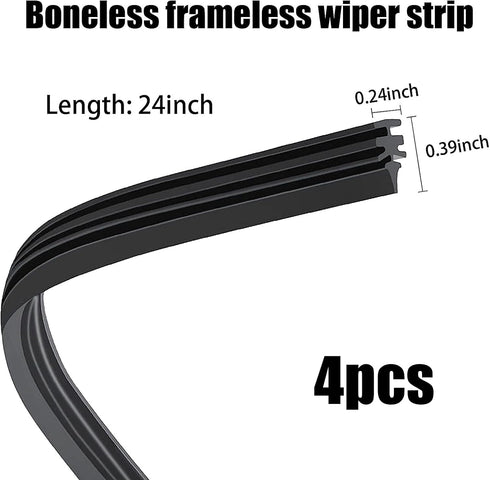 4 PCS Windshield Wiper Blade, 24 Inches Universal Car Wiper Blade, Silicone Frameless Windshield Wiper Blade Refills for Most Cars Buses Vans Truc...