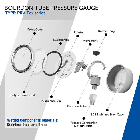 0-200 psi Pressure Gauge, 2" Dial Size, 1/8 NPT Lower Mount, Waterproof, Stainless Steel Case, for Pneumatic Regulator Air Compressor Portable Tan...